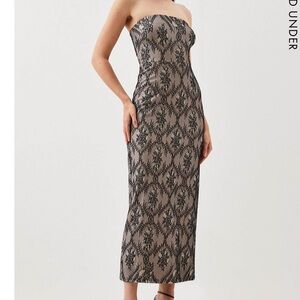 KAREN MILLEN Petite Jersey Lace Bandeau Midi Dress